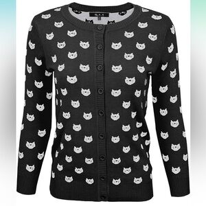 Yemak cat kitty face cardigan Amazon. Gently used size Large, black & white.